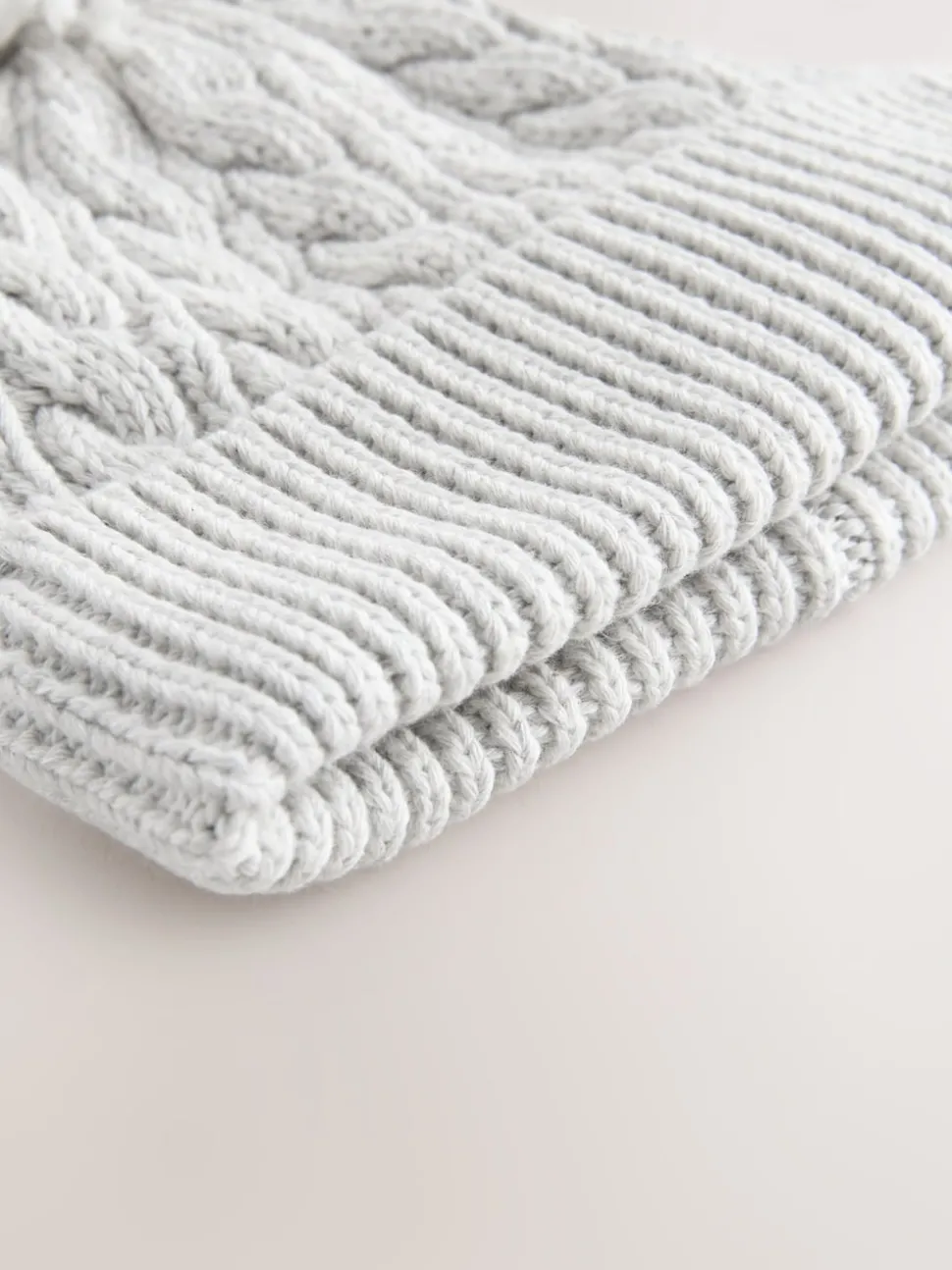 Grey Knitted Cable Pom Beanie
