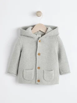 Grey Knitted Hooded Baby Cardigan