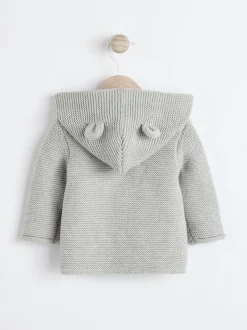 Grey Knitted Hooded Baby Cardigan