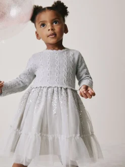 Grey Knitted Occasion Dress (3mths-10yrs)