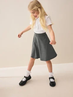 Grey Longer Length Pull-On Jersey Stretch School Skater Skirt (3-17yrs)