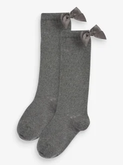 Grey 2 Pack Cotton Rich Bow Knee High Socks