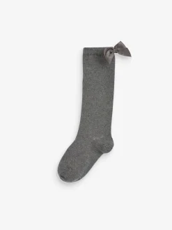 Grey 2 Pack Cotton Rich Bow Knee High Socks