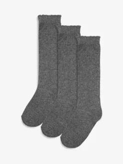 Grey 3 Pack Cotton Rich Knee High Schools Socks