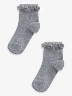 Grey 2 Pack Cotton Rich Ruffle Ankle Socks