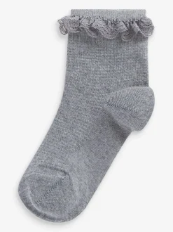 Grey 2 Pack Cotton Rich Ruffle Ankle Socks