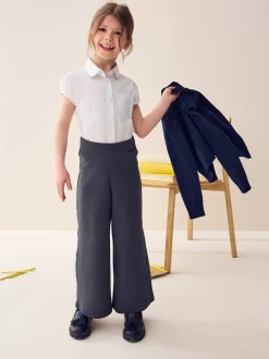 Grey Pull-On Cotton Rich Jersey Stretch Wide Leg Trousers (3-17yrs)