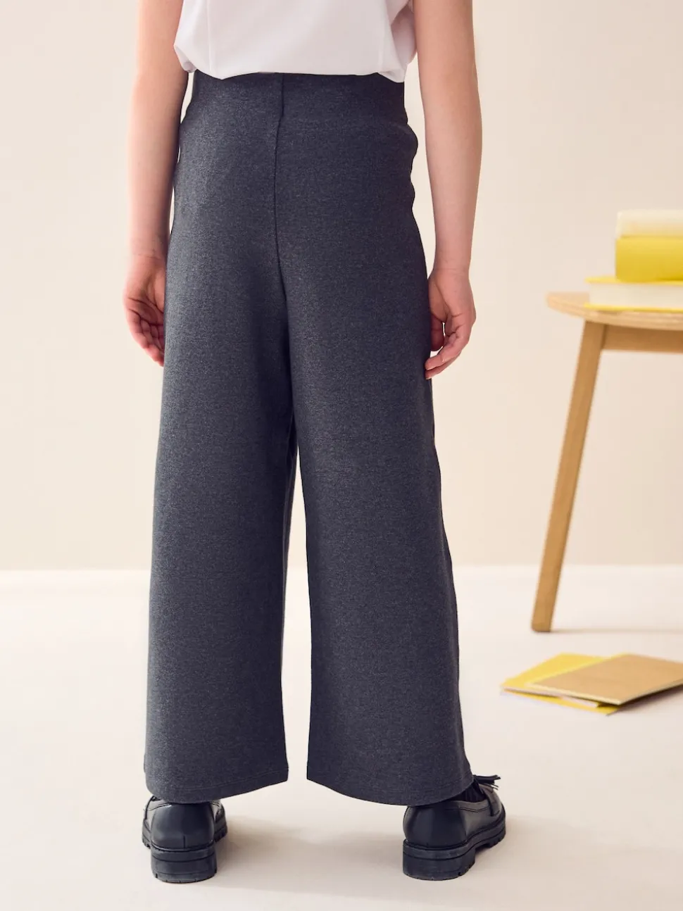 Grey Pull-On Cotton Rich Jersey Stretch Wide Leg Trousers (3-17yrs)