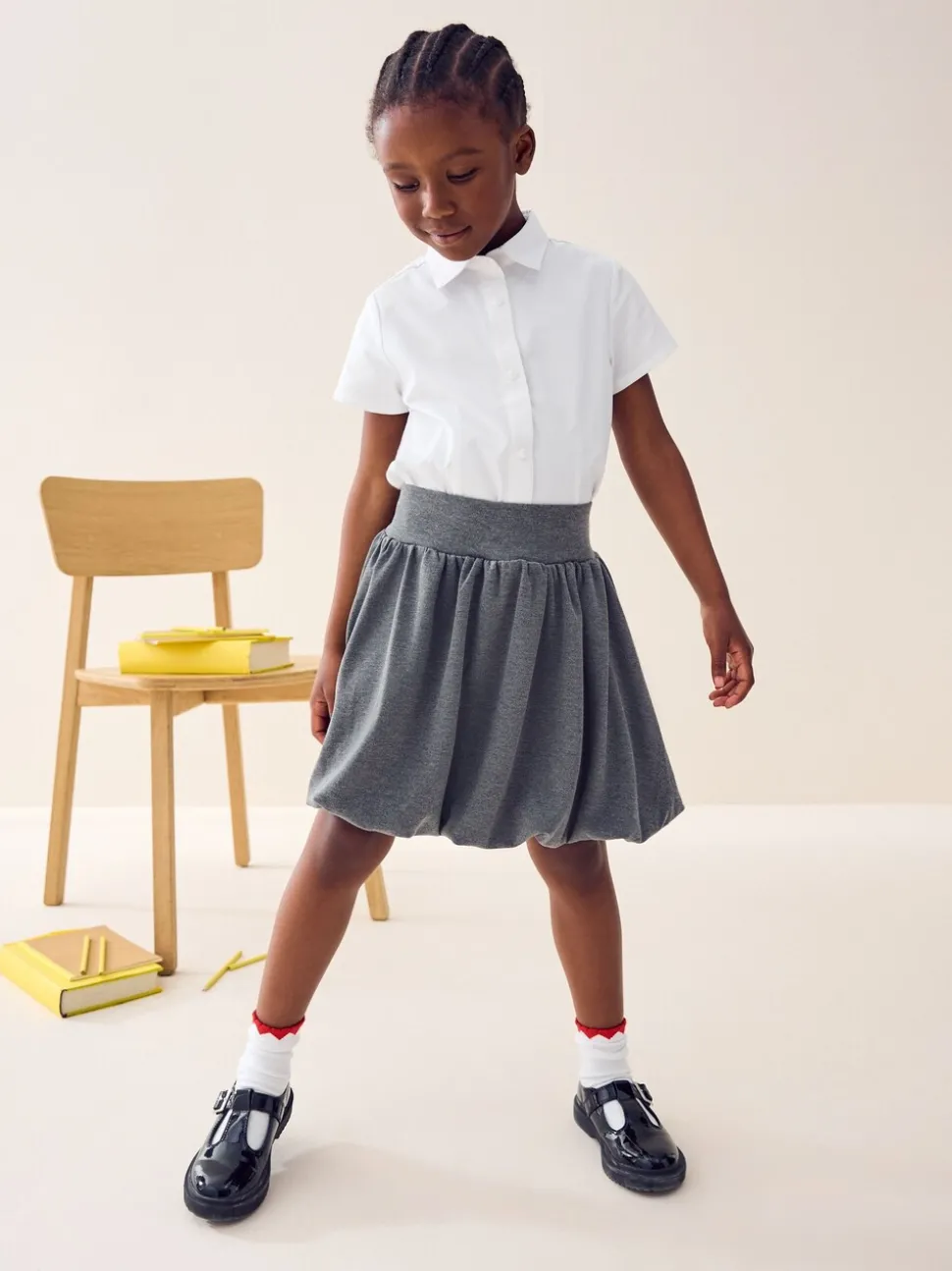 Grey Pull-On Jersey Stretch Bubble Hem Skirt (3-17yrs)