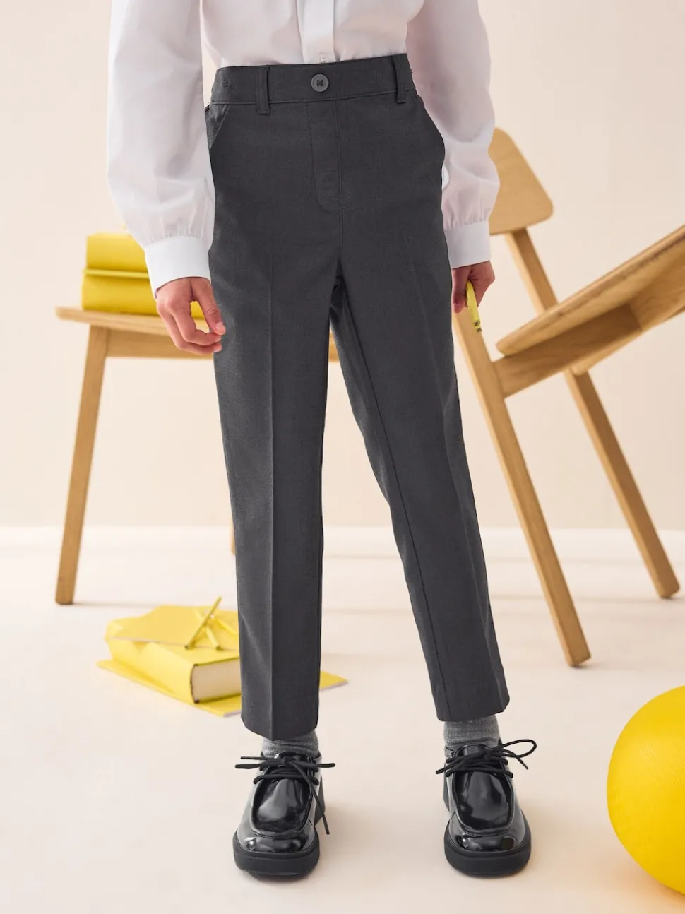Grey Pull-On Waist Plain Front School Trousers (3-17yrs)