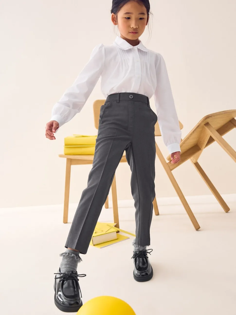 Grey Pull-On Waist Plain Front School Trousers (3-17yrs)