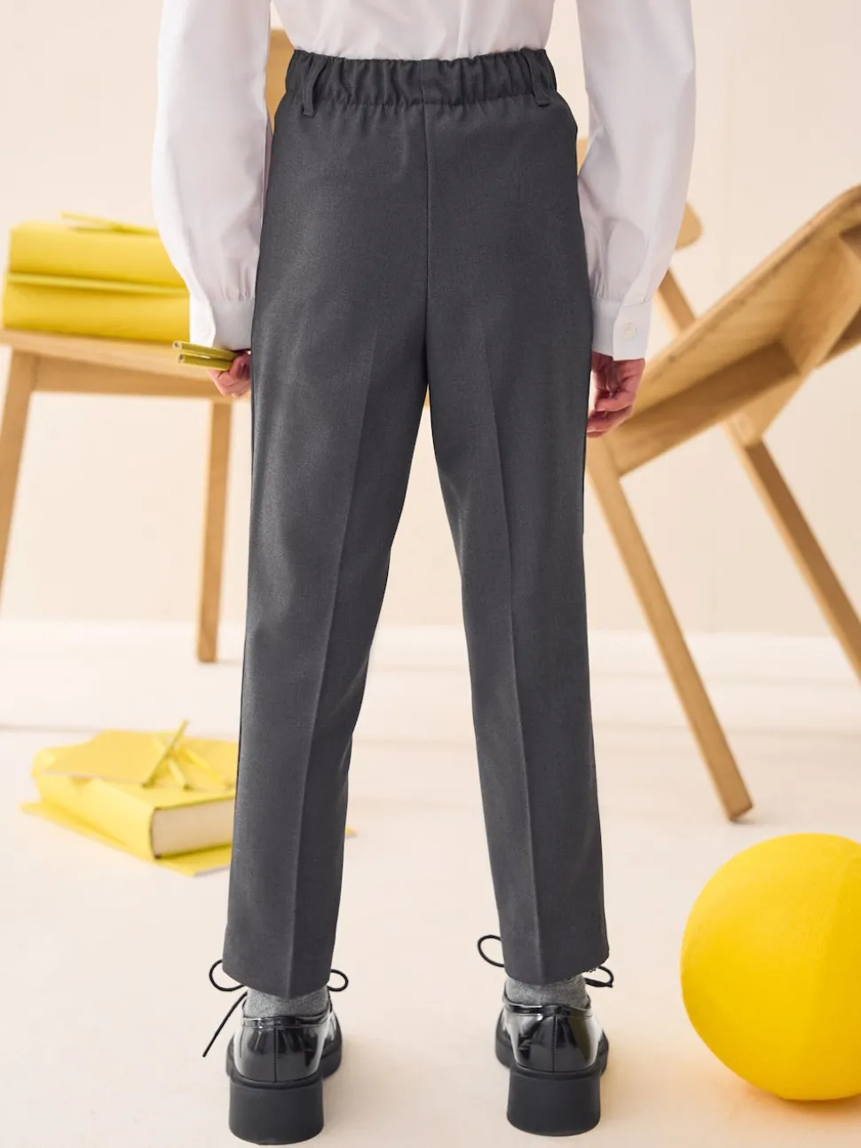 Grey Pull-On Waist Plain Front School Trousers (3-17yrs)