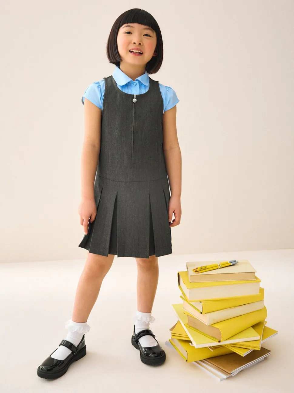 Grey Regular Fit Zip Front School Pinafore (3-14yrs)