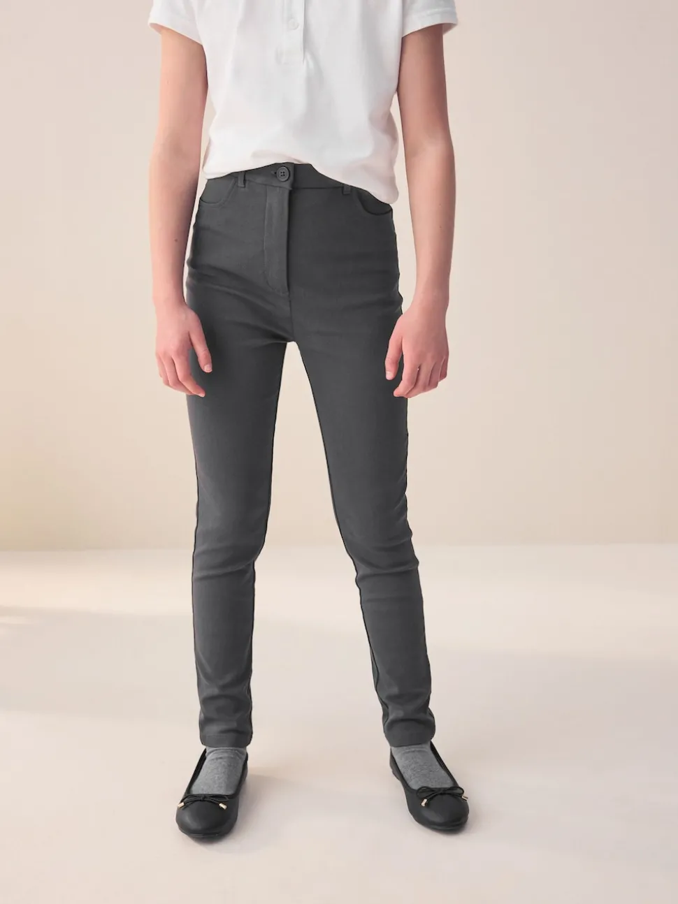 Grey Regular Length Skinny Fit Stretch High Waist School Trousers (9-18yrs)