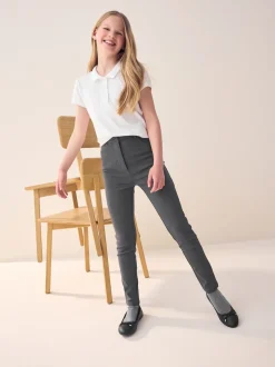 Grey Regular Length Skinny Fit Stretch High Waist School Trousers (9-18yrs)