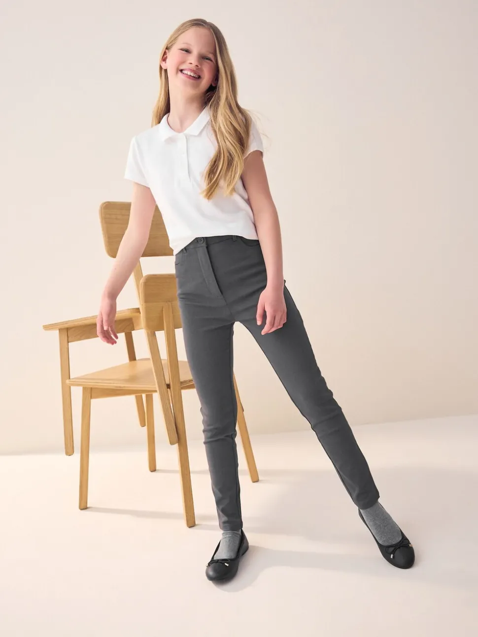 Grey Regular Length Skinny Fit Stretch High Waist School Trousers (9-18yrs)
