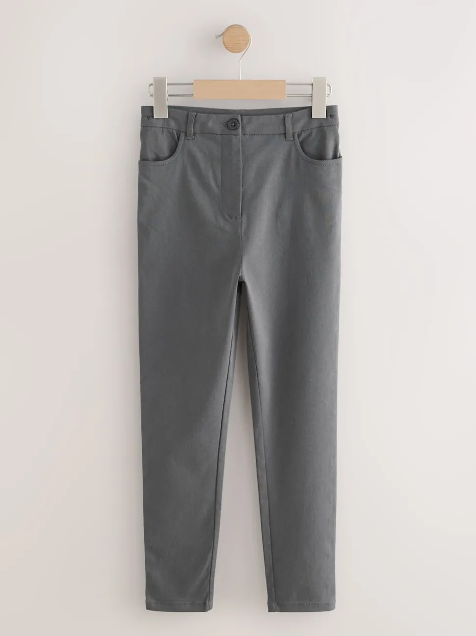 Grey Regular Length Skinny Fit Stretch High Waist School Trousers (9-18yrs)
