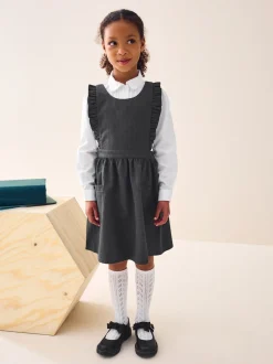 Grey Ruffle Detail Pinafore School Dress (3-14yrs)