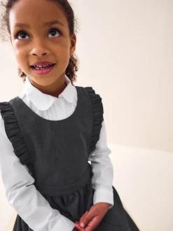 Grey Ruffle Detail Pinafore School Dress (3-14yrs)