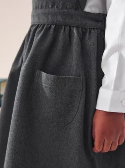 Grey Ruffle Detail Pinafore School Dress (3-14yrs)