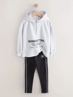 Grey Slogan Hoodie And Leggings Set (3-16yrs)