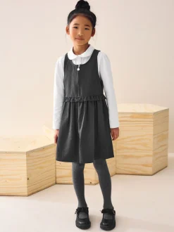 Grey Zip Front Frill Waist School Pinafore Dress (3-14yrs)