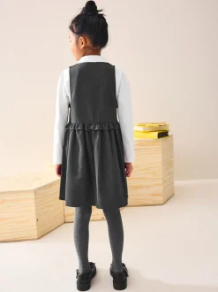 Grey Zip Front Frill Waist School Pinafore Dress (3-14yrs)