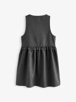 Grey Zip Front Frill Waist School Pinafore Dress (3-14yrs)