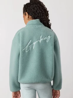Gym King Green Kids Full Zip Borg Jacket