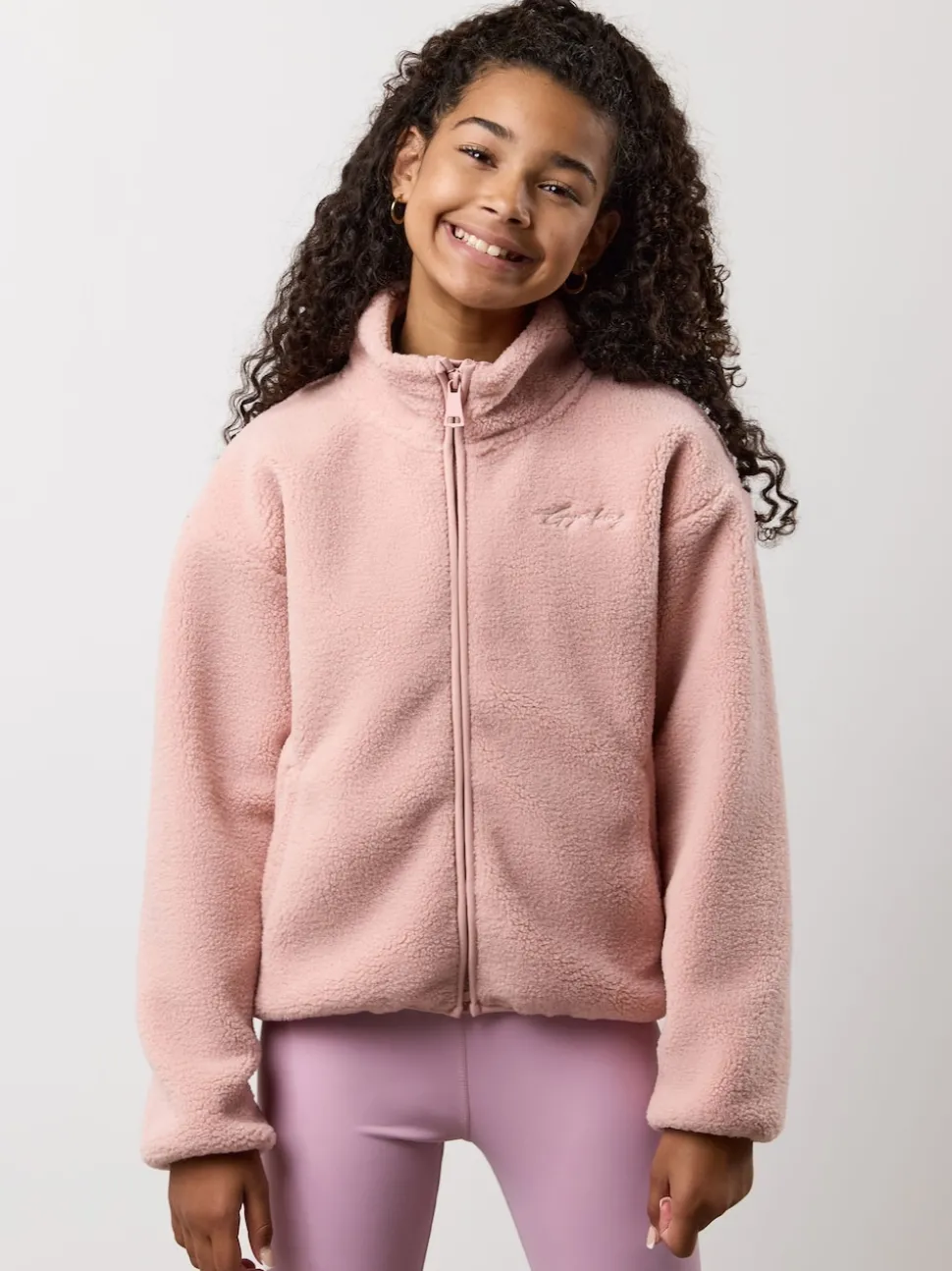 Gym King Pink Kids Full Zip Borg Jacket