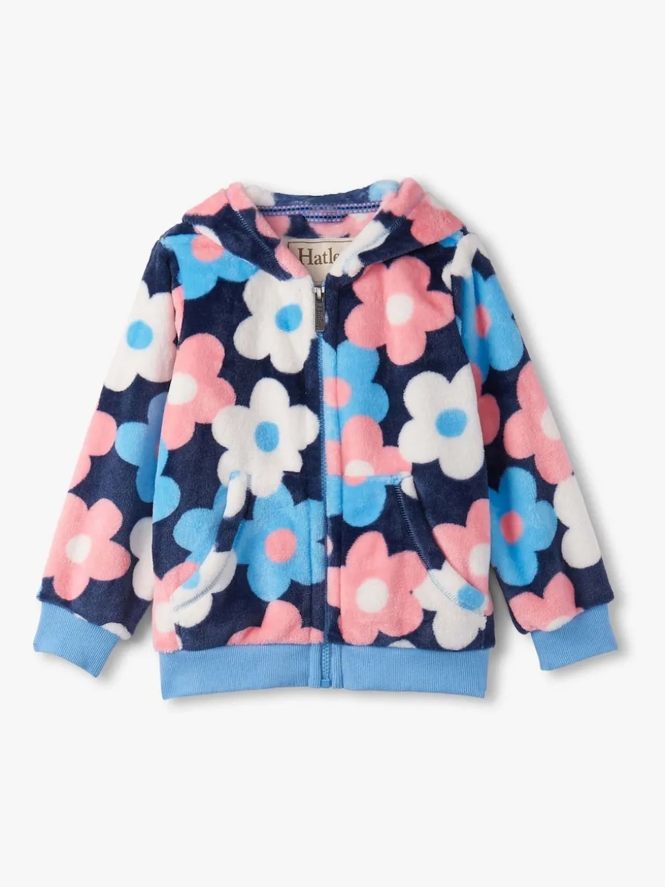 Hatley Blue Big Flowers Fleece Zip-Up Hoodie
