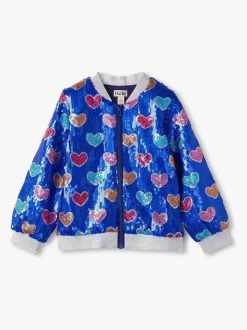 Hatley Blue Busted Hearts Sequin Bomber Jacket