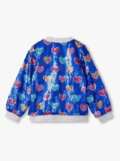 Hatley Blue Busted Hearts Sequin Bomber Jacket