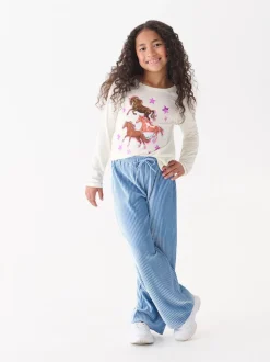 Hatley Blue Cornflower Blue Pleated Velour Relaxed Trousers
