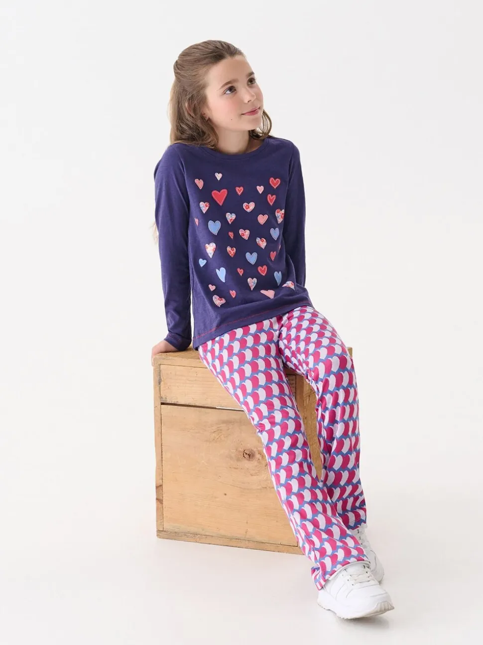 Hatley Blue Falling Hearts Long Sleeve T-Shirt