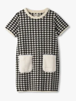 Hatley Houndstooth Sweater Black Dress with Faux Fur Pockets