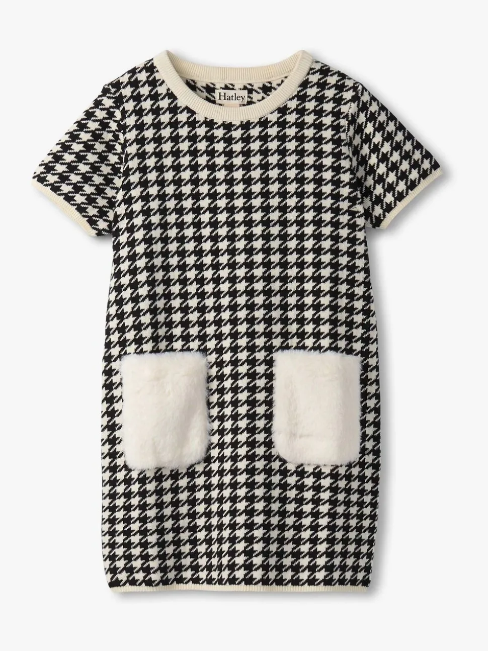 Hatley Houndstooth Sweater Black Dress with Faux Fur Pockets