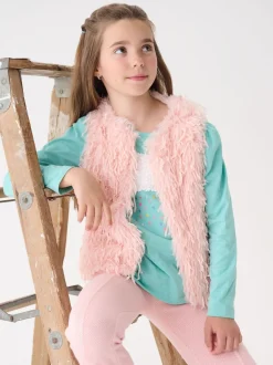 Hatley Pale Pink Feather Faux Fur Gilet
