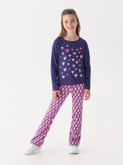 Hatley Pink Graphic Hearts Fun Waist Flare Trousers