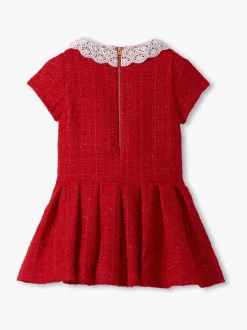 Hatley Red Sparkle Boucle Pleated Lace Collar Dress
