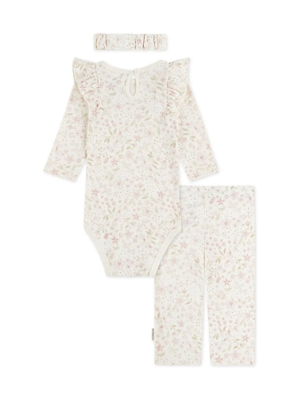 Huggies Pink Floral Print Bodysuit Leggings and Bow Headband 3 Piece Set