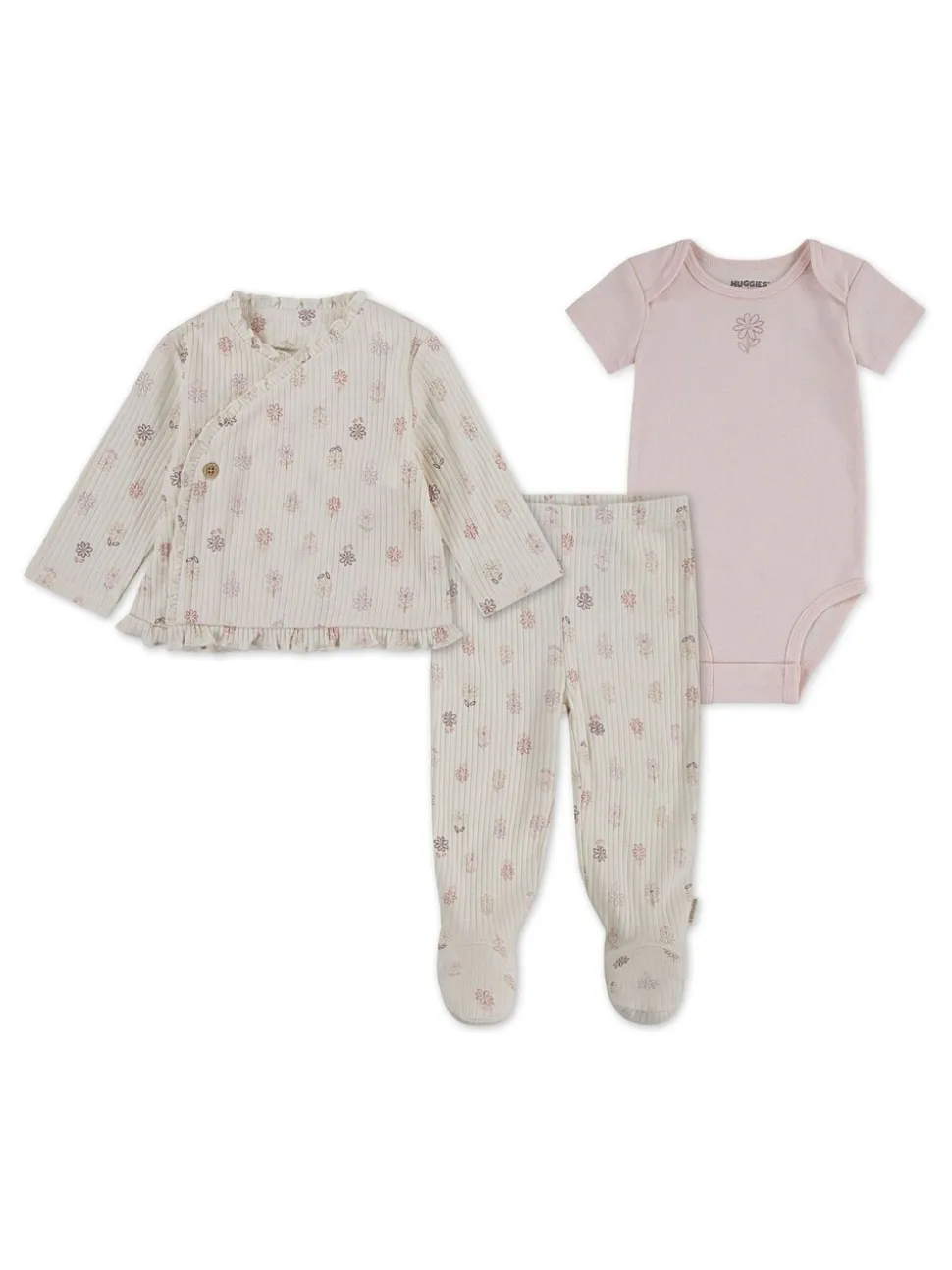 Huggies Pink Floral Print Top Bodysuit & Footed Leggings 3 Piece Set