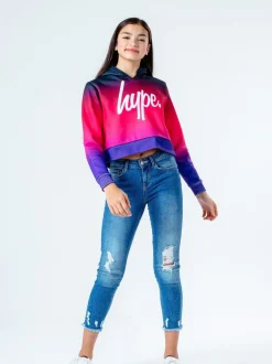 Hype. Black/Pink Fade Crop Hoodie