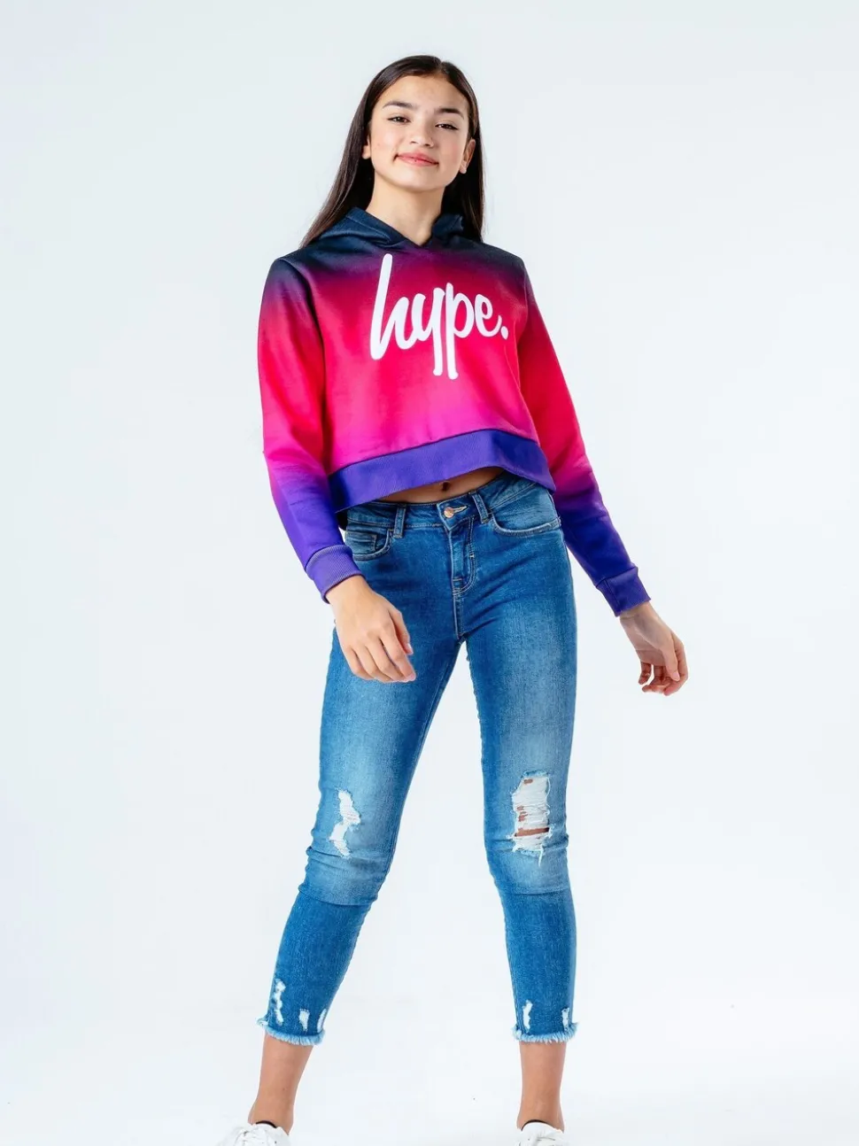 Hype. Black/Pink Fade Crop Hoodie