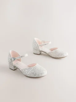 Ivory Glitter Standard Fit (F) Occasion Ankle Strap Low Heel Shoes