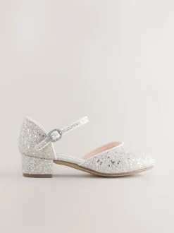 Ivory Glitter Standard Fit (F) Occasion Ankle Strap Low Heel Shoes