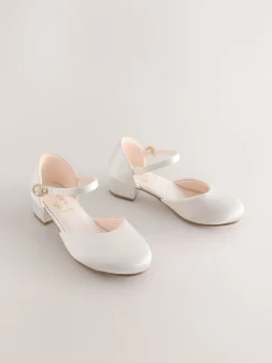 Ivory Stain Resistant Satin Standard Fit (F) Occasion Ankle Strap Low Heel Shoes