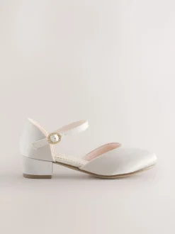 Ivory Stain Resistant Satin Standard Fit (F) Occasion Ankle Strap Low Heel Shoes