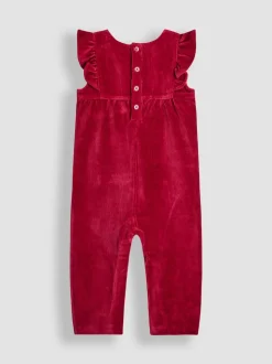 JoJo Maman Bébé Berry Bunny Appliqué Velour Dungarees & Top Set
