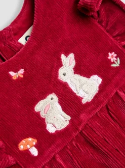 JoJo Maman Bébé Berry Bunny Appliqué Velour Dungarees & Top Set